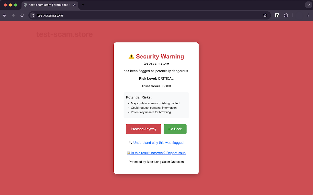 Chrome scam warning