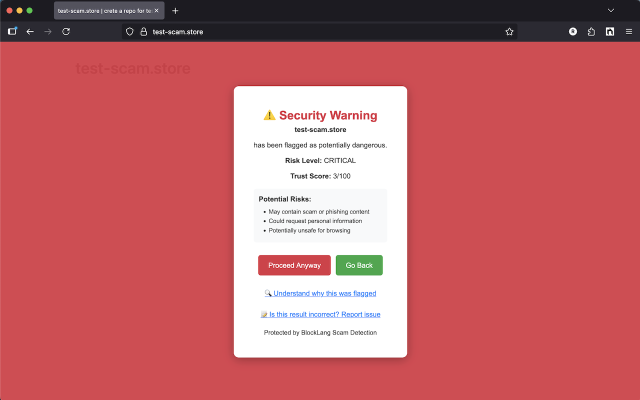 Firefox scam warning